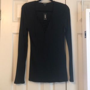 NWT Express: Black Lace Up Top Going Out